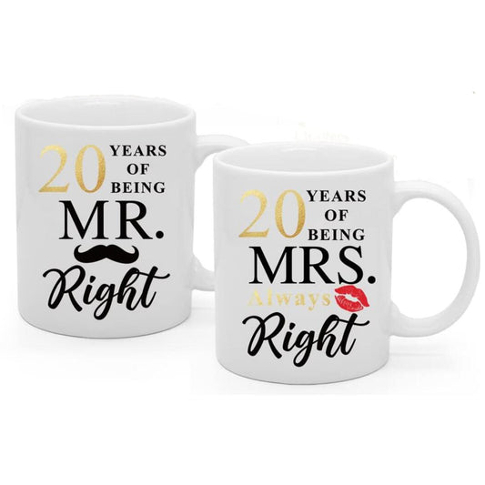 20 Years Of Being Mr. Right & Mrs. Coffee Mugs Husband Wife Anniversary Gift Cups