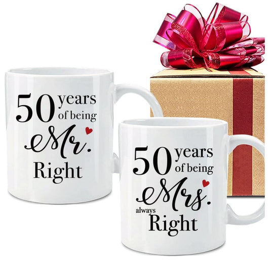 50 Years of Being Mr. Right & Mrs Coffee Couples Mugs Anniversary Wedding Engagement Gifts Cups