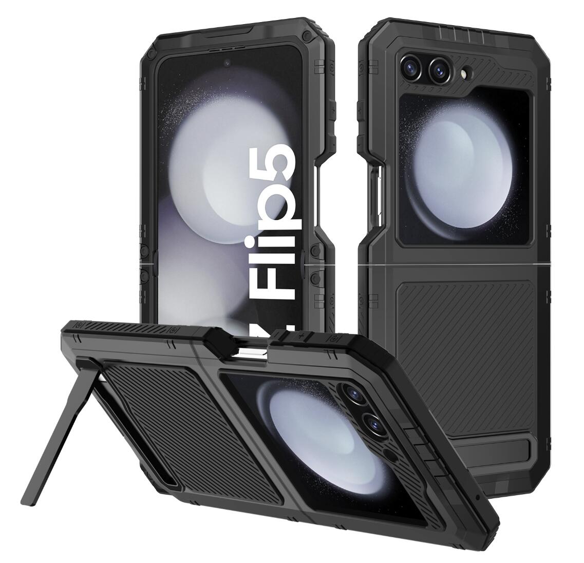 Samsung Galaxy Z Flip5 Case Metal Shield Triple Lens Kickstand