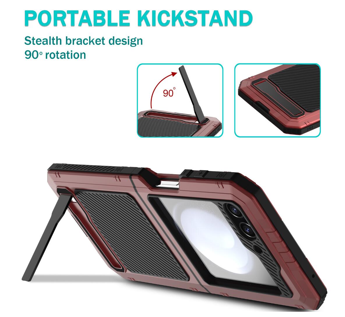 Samsung Galaxy Z Flip5 Case Metal Shield Triple Lens Kickstand