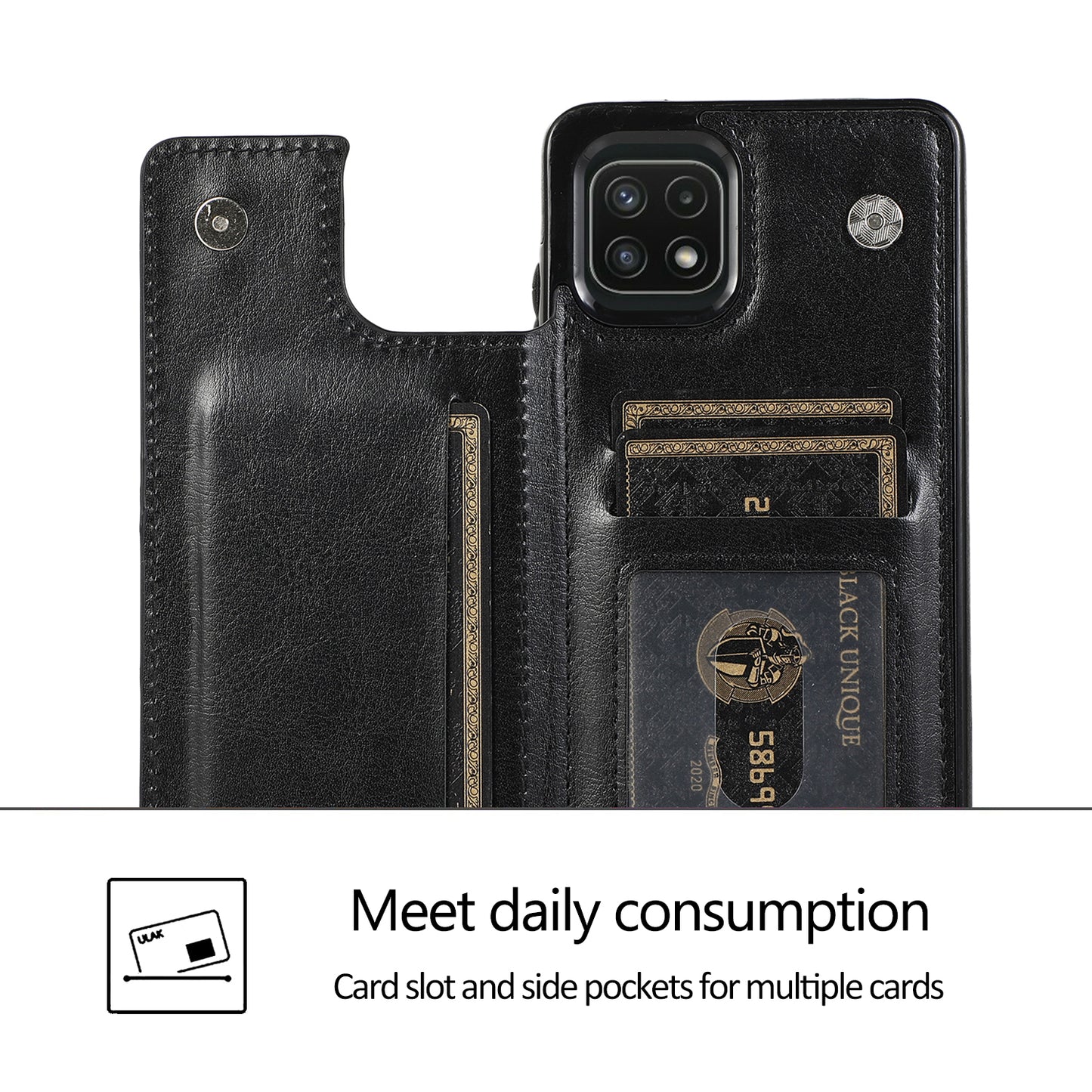 Samsung Galaxy A22 Leather Cover Double Buckles Shock Resistant Multiple Card Slots Magnetic Fold Pocket