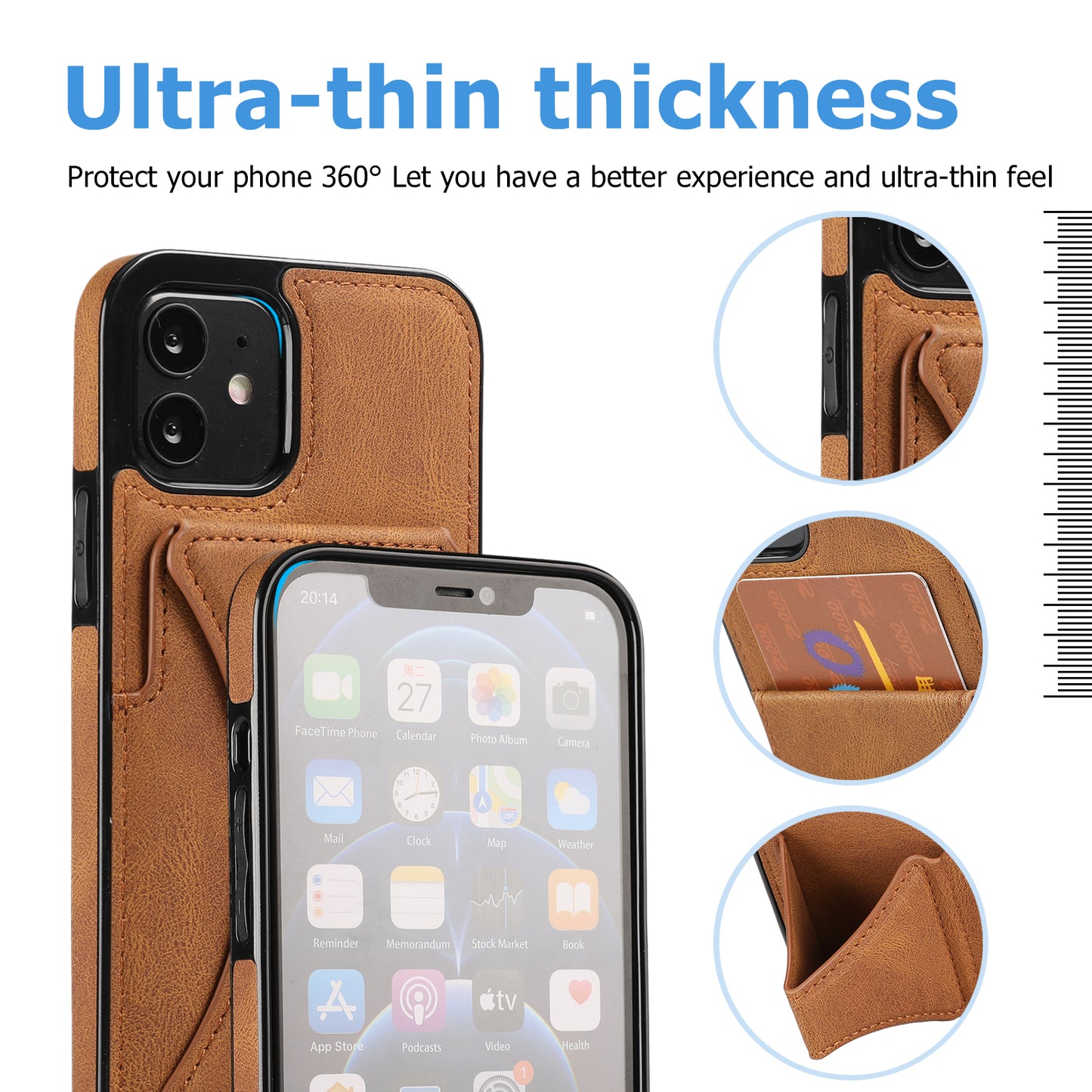 Apple iPhone 12 Pro Leather Cover Dream Clip Stand with Card Holder Fashion