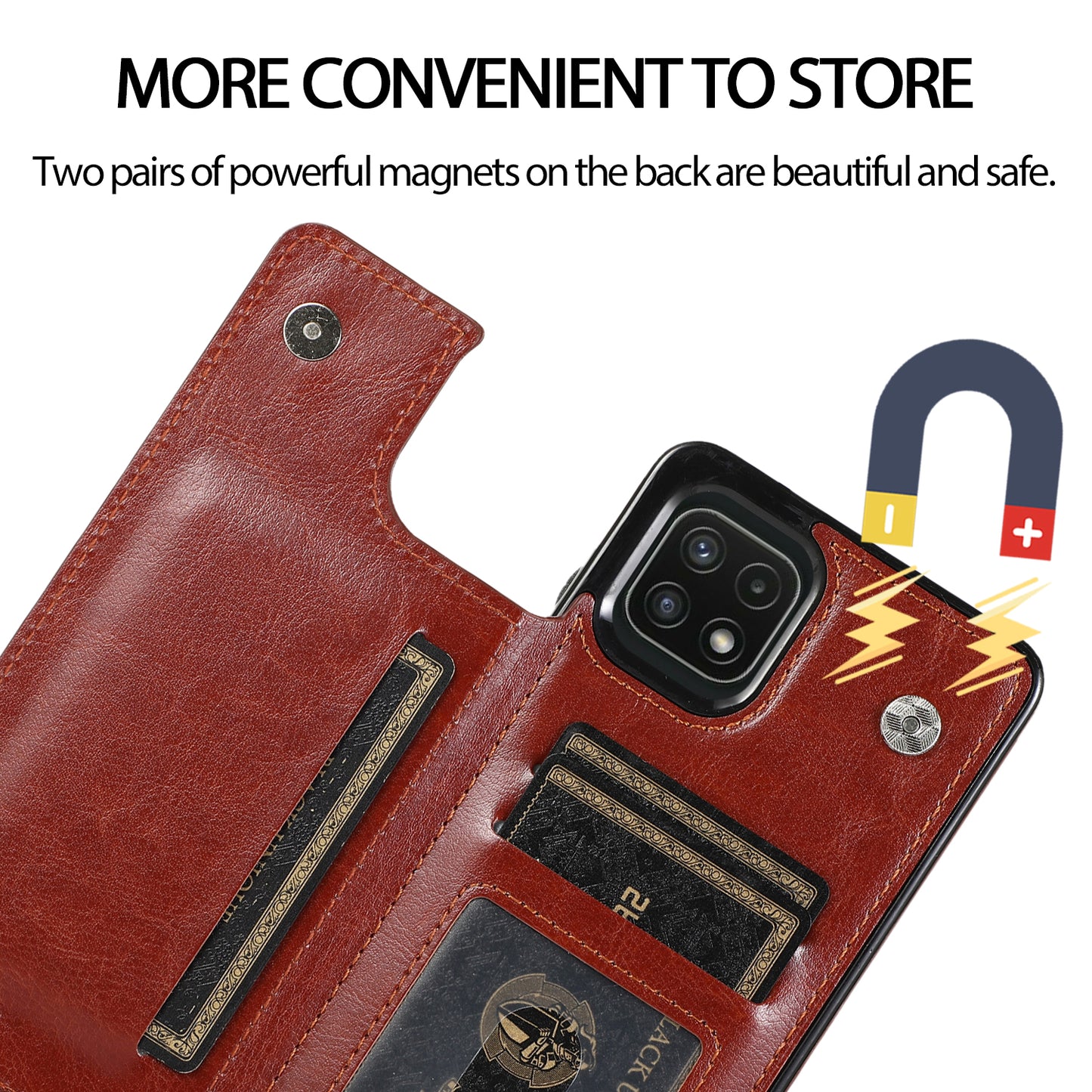 Samsung Galaxy A22s Leather Cover Double Buckles Shock Resistant Multiple Card Slots Magnetic Fold Pocket