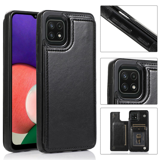 Samsung Galaxy A22 Leather Cover Double Buckles Shock Resistant Multiple Card Slots Magnetic Fold Pocket