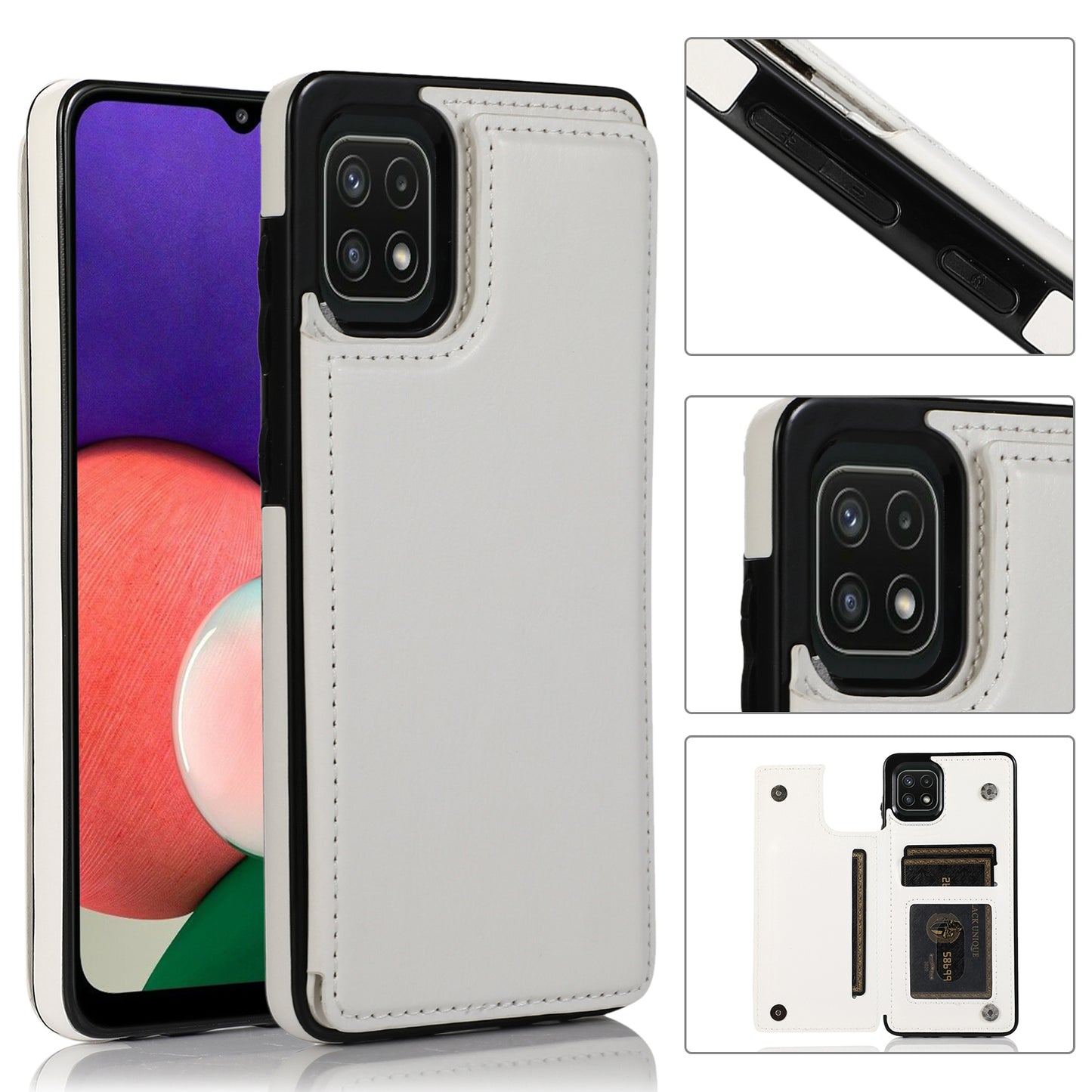 Samsung Galaxy A22s Leather Cover Double Buckles Shock Resistant Multiple Card Slots Magnetic Fold Pocket