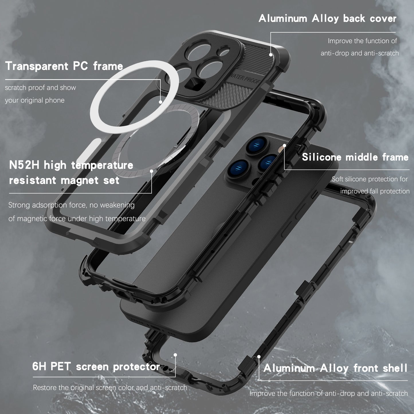 Apple iPhone 14 Pro Case Waterproof 4 Anti-Aluminum Alloy Diving Shell IP68 Professional