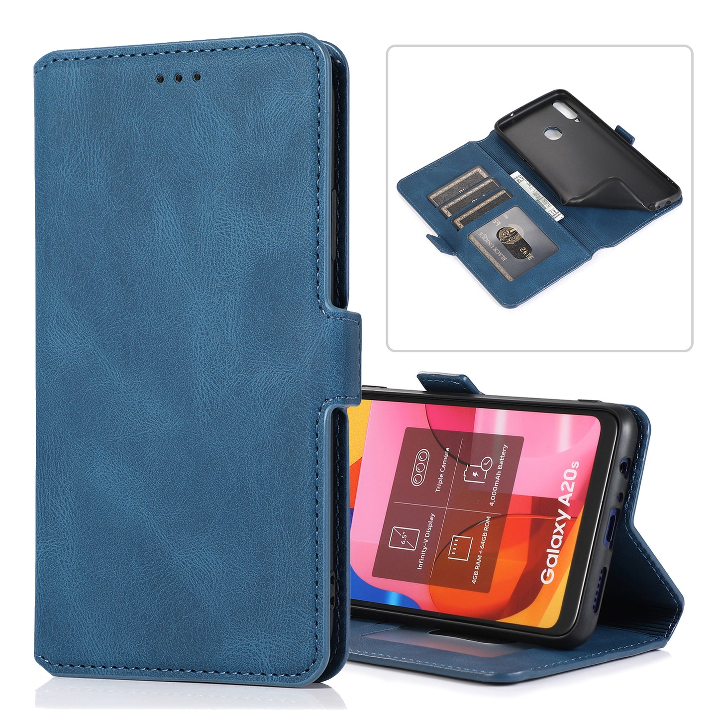 Samsung Galaxy A20s Leather Case Short Buckle Wallet Stand Exquisite Retro Slim