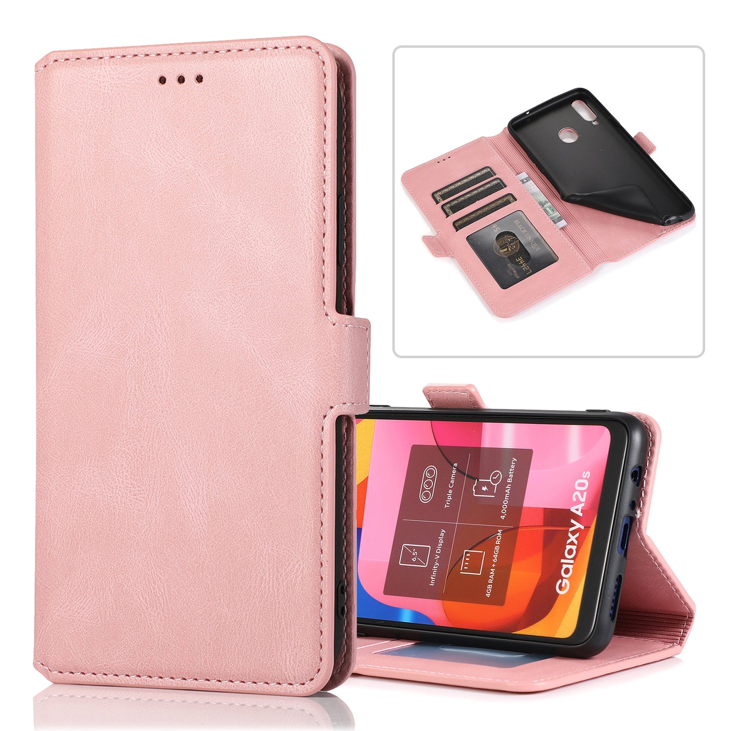 Samsung Galaxy A20s Leather Case Short Buckle Wallet Stand Exquisite Retro Slim