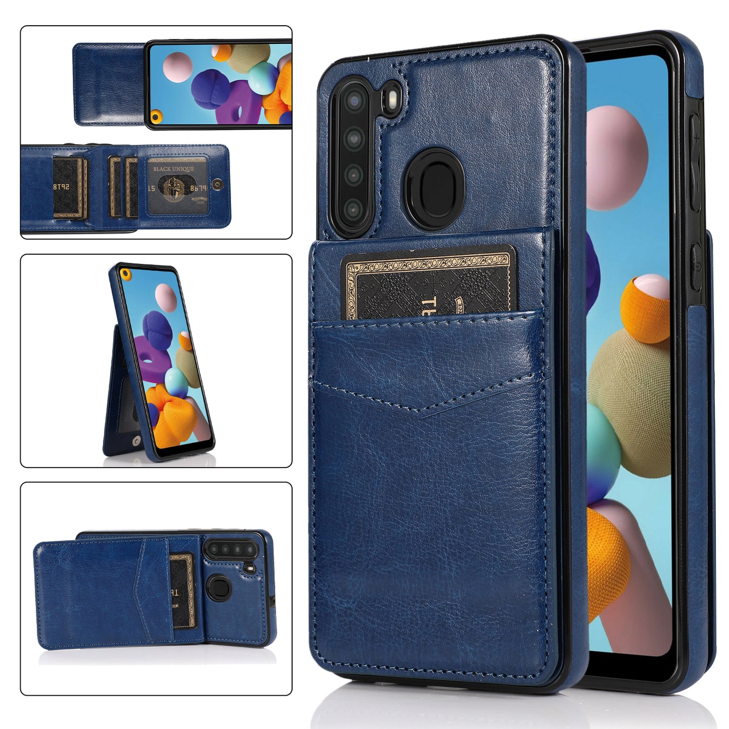 Samsung Galaxy A21 Leather Cover Vertical Horiznatal Kickstand with Card Slots