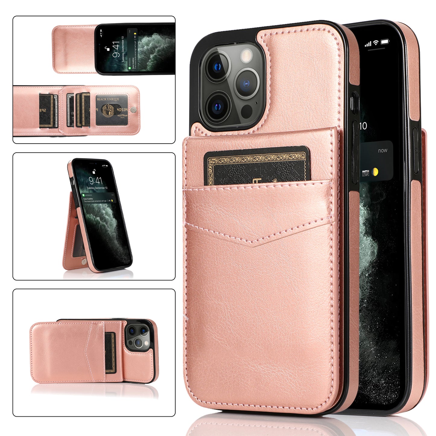 Apple iPhone 12 Pro Leather Cover Vertical Horiznatal Kickstand with Card Slots