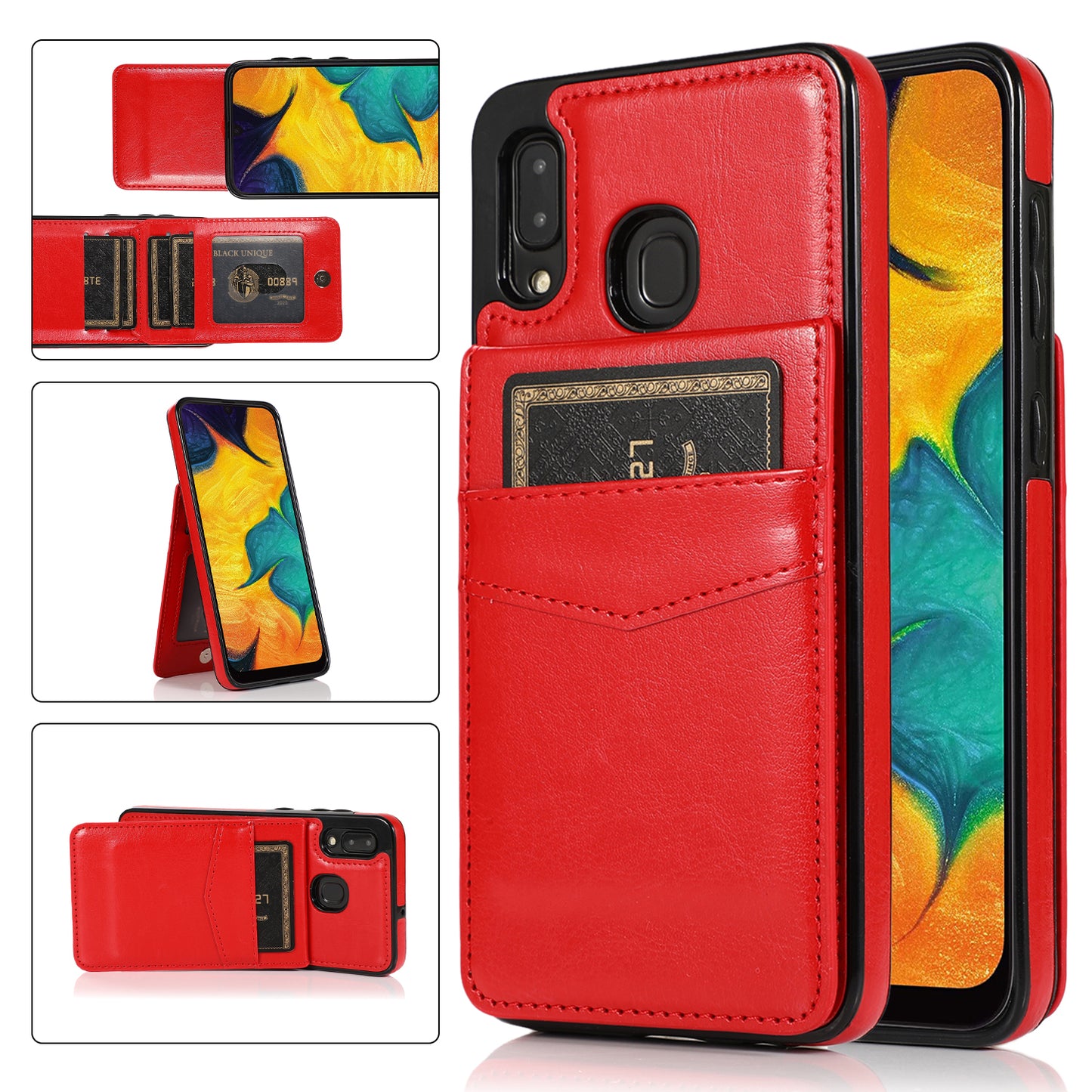Samsung Galaxy A20 Leather Cover Vertical Horiznatal Kickstand with Card Slots