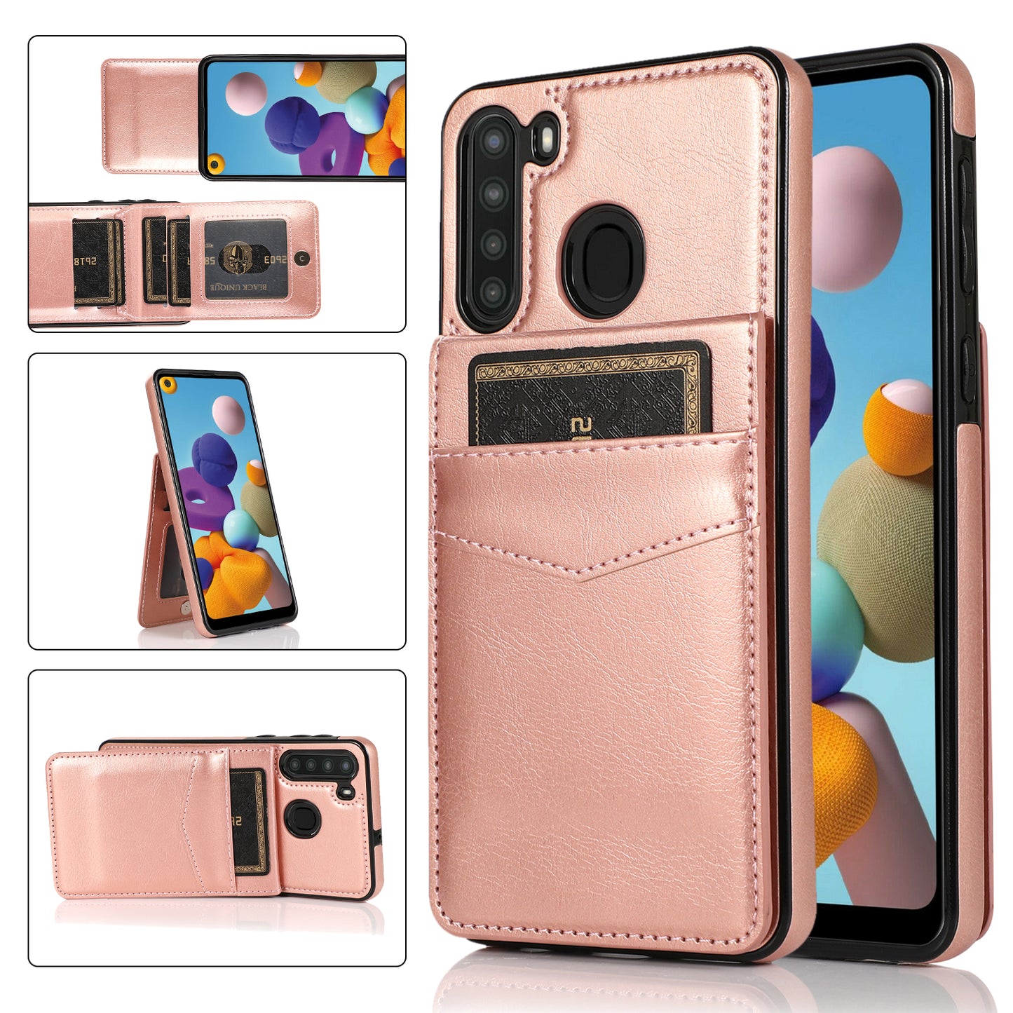 Samsung Galaxy A21 Leather Cover Vertical Horiznatal Kickstand with Card Slots