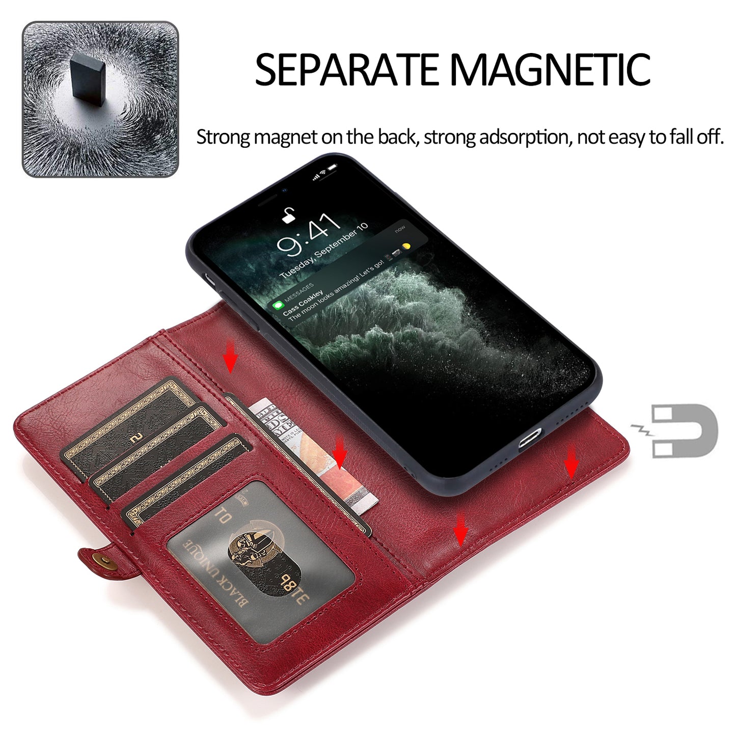 Apple iphone 13 Leather Case Detachable Magnetic Multiple Card Slots Cash Pockets