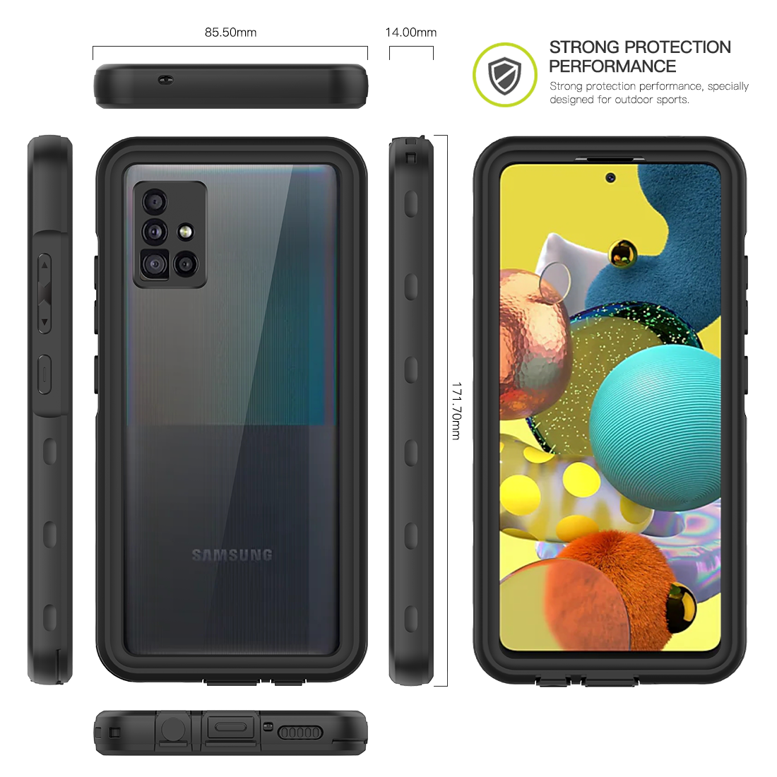 Samsung Galaxy A51 Case Waterproof IP68 Clear Full Protection Built-in Screen Protector