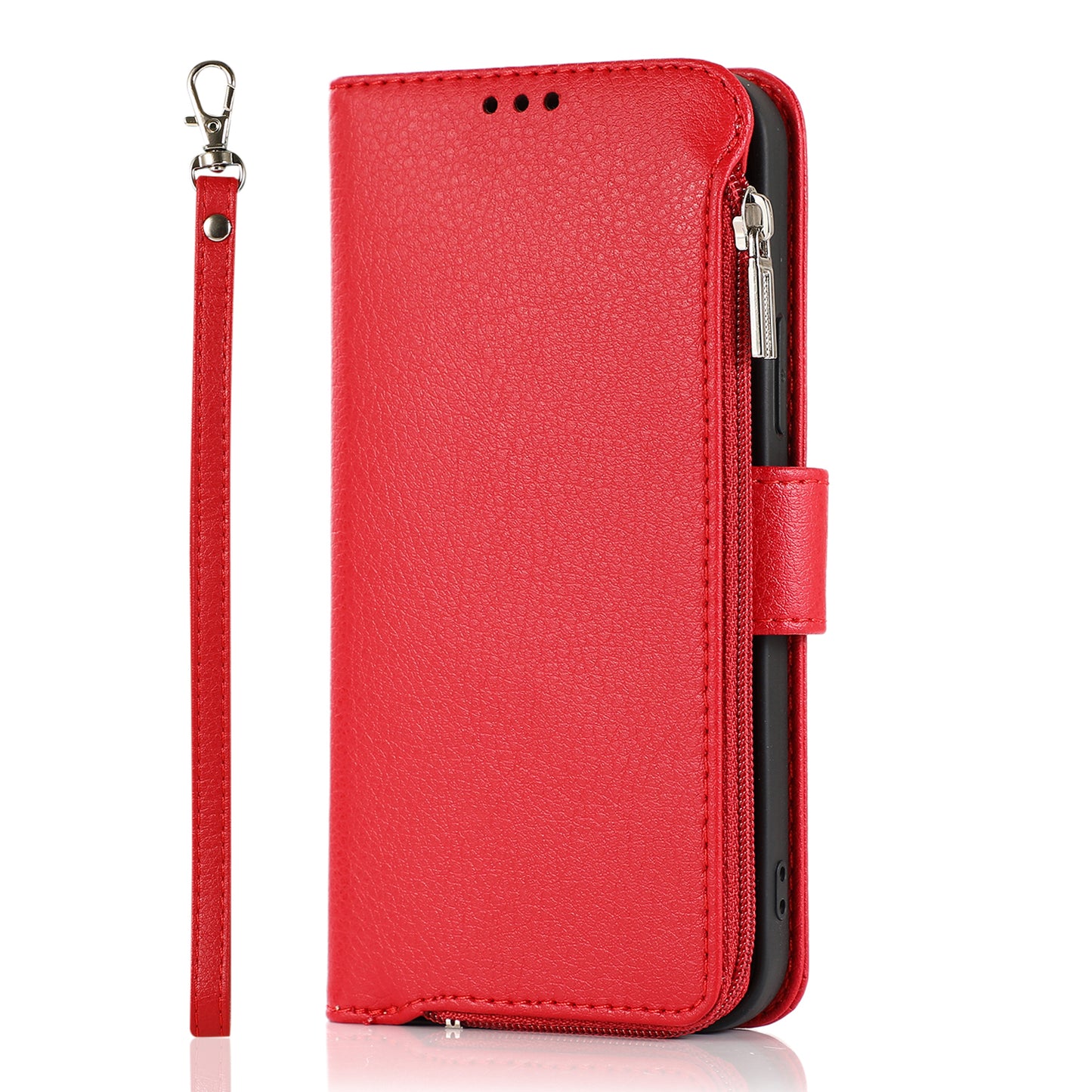 Apple iPhone 13 Leather Case Zipper Pouch TPU Fexible Stand Card Slots Magnetic Hand Strap