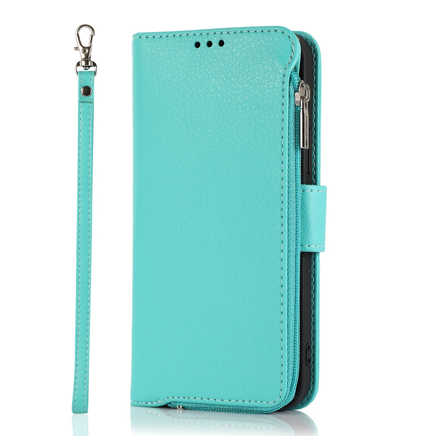 Apple iPhone 13 Mini Leather Case Zipper Pouch TPU Fexible Stand Card Slots Magnetic Hand Strap