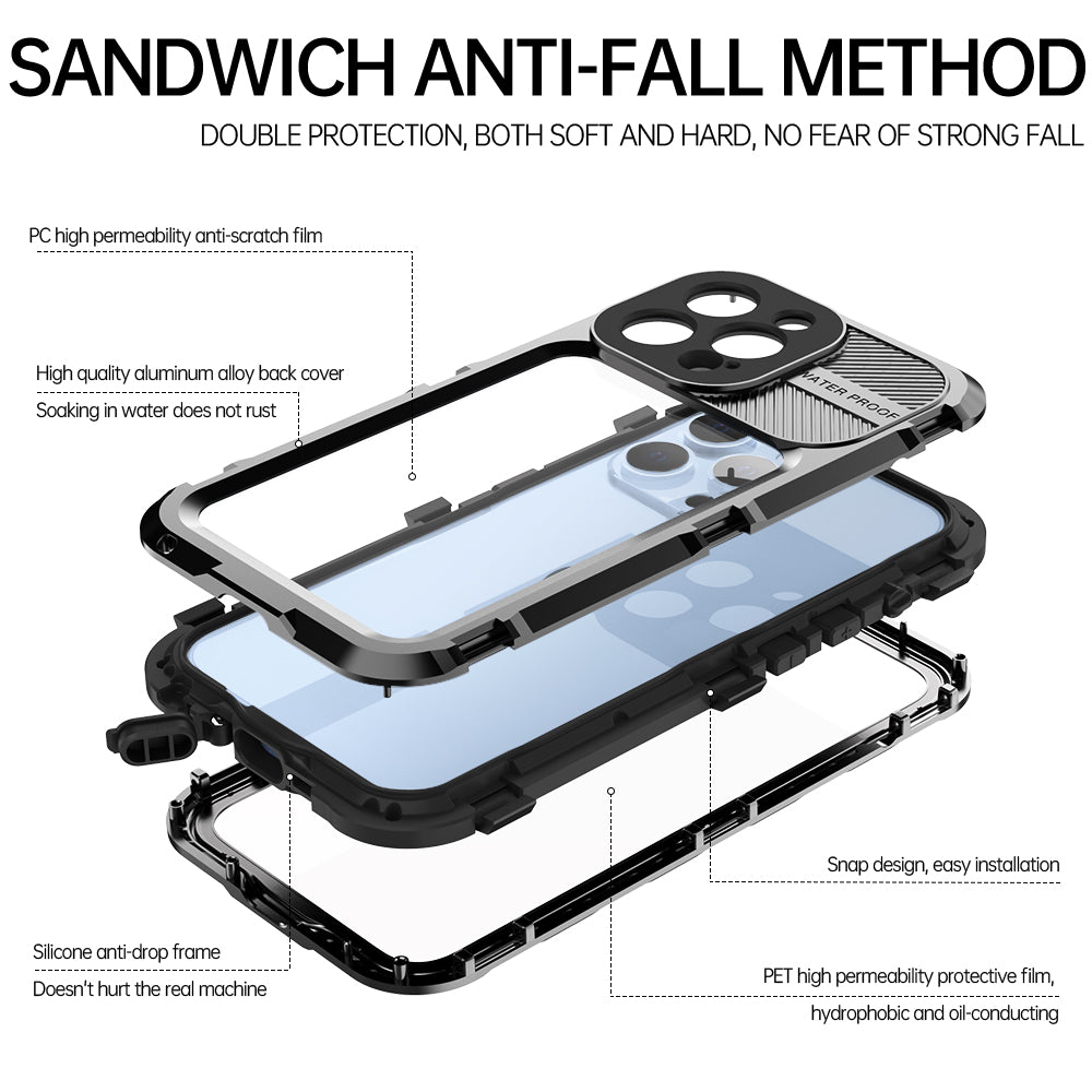 Apple iPhone 13 Pro Case Waterproof 4 Anti-Aluminum Alloy Diving Shell IP68 Professional