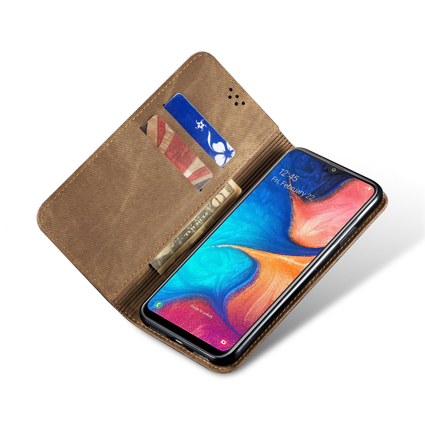 Samsung Galaxy A30 Case Demin Retro Frosted TPU Shell Magnetic Wallet Stand