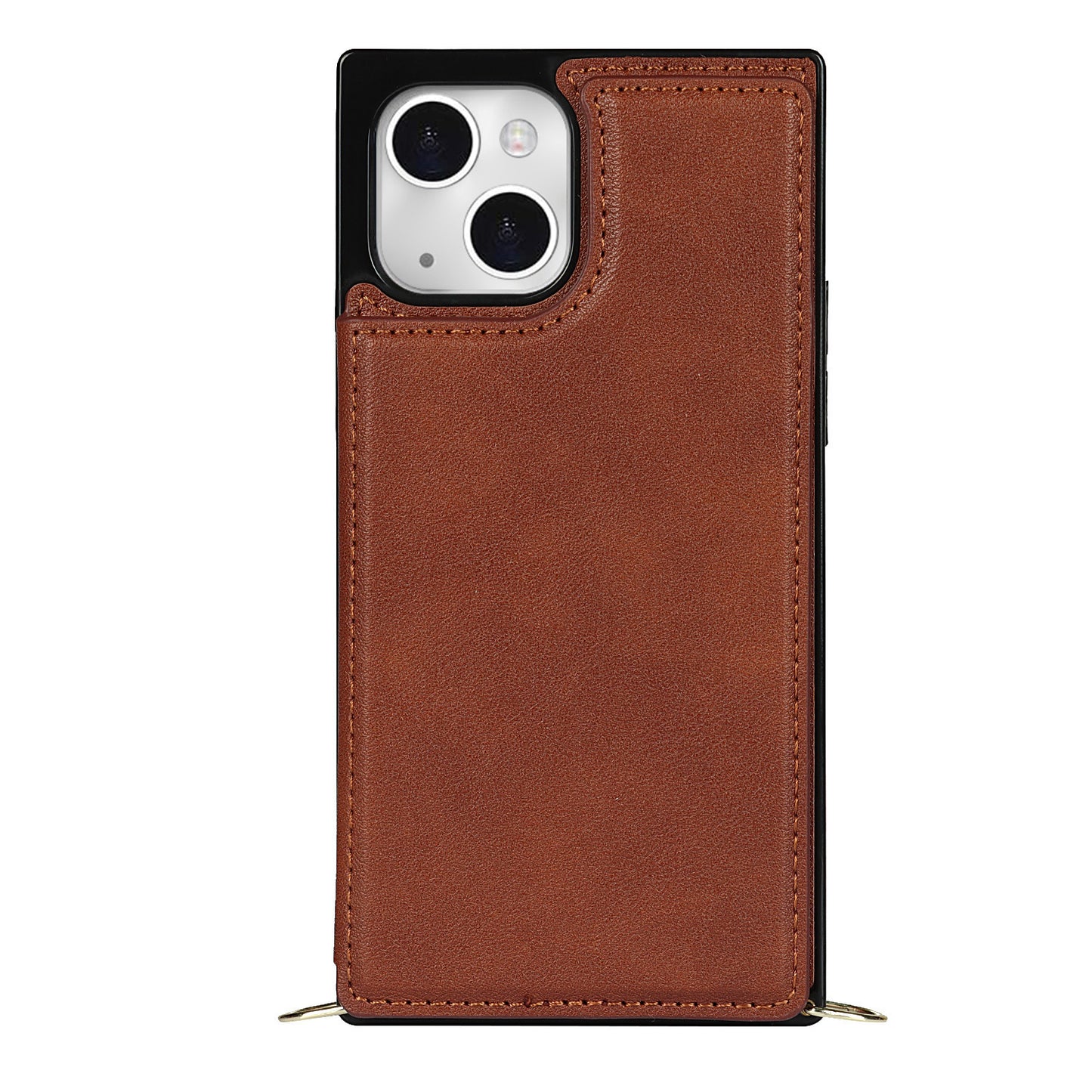 Apple iPhone 13 Leather Cover with Auto-Magnet Card Holder Shoulder Strap Kickstand
