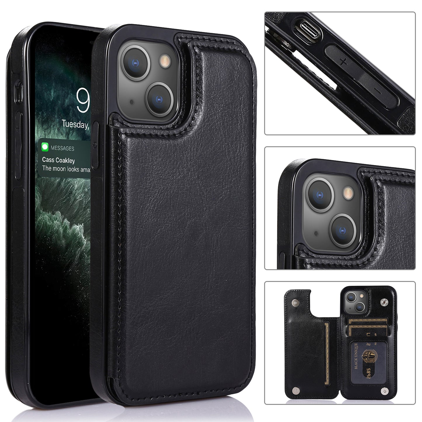 Apple iPhone 13 Leather Cover Double Buckles Shock Resistant Multiple Card Slots Magnetic Fold Pocket
