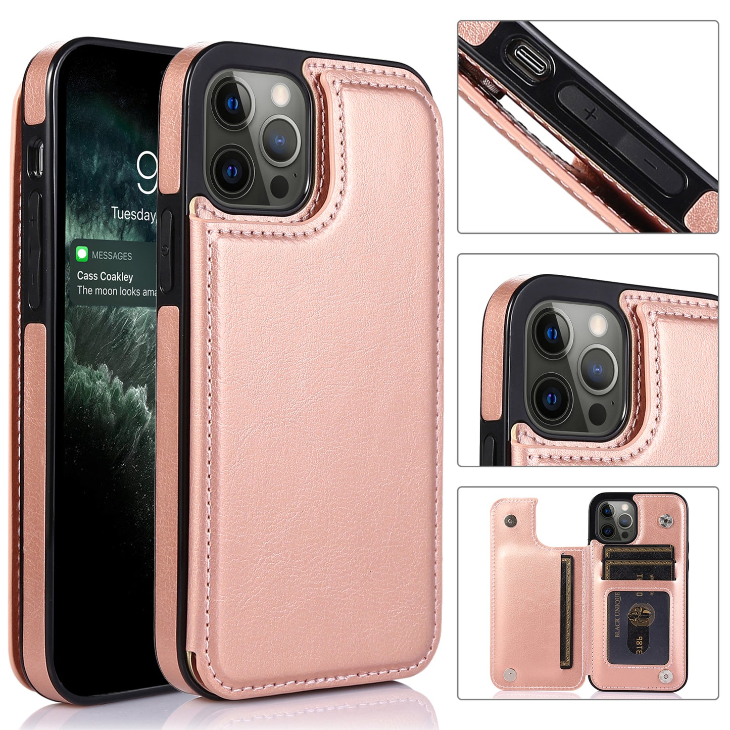 Apple iPhone 12 Pro Leather Cover Double Buckles Shock Resistant Multiple Card Slots Magnetic Fold Pocket