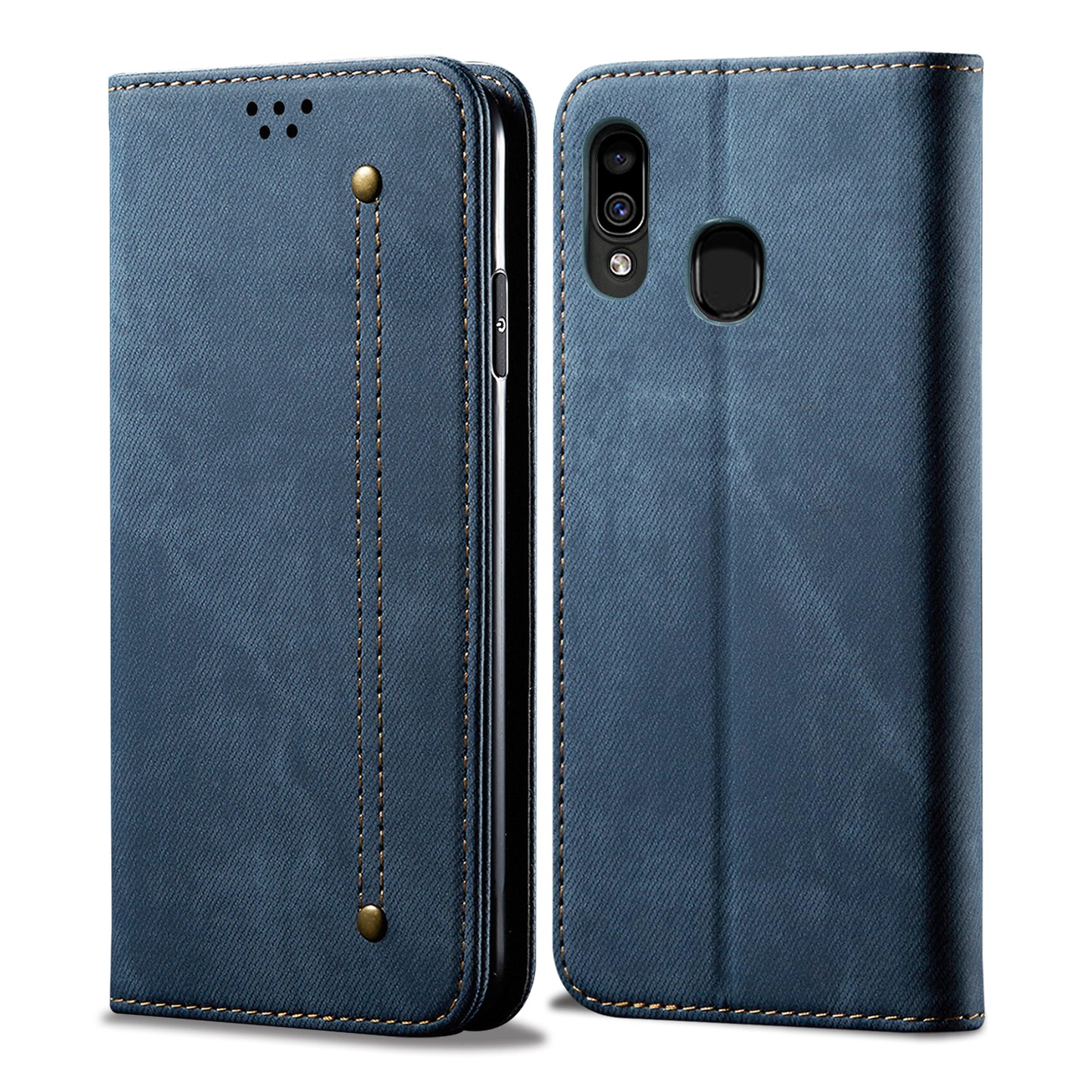 Samsung Galaxy A30 Case Demin Retro Frosted TPU Shell Magnetic Wallet Stand