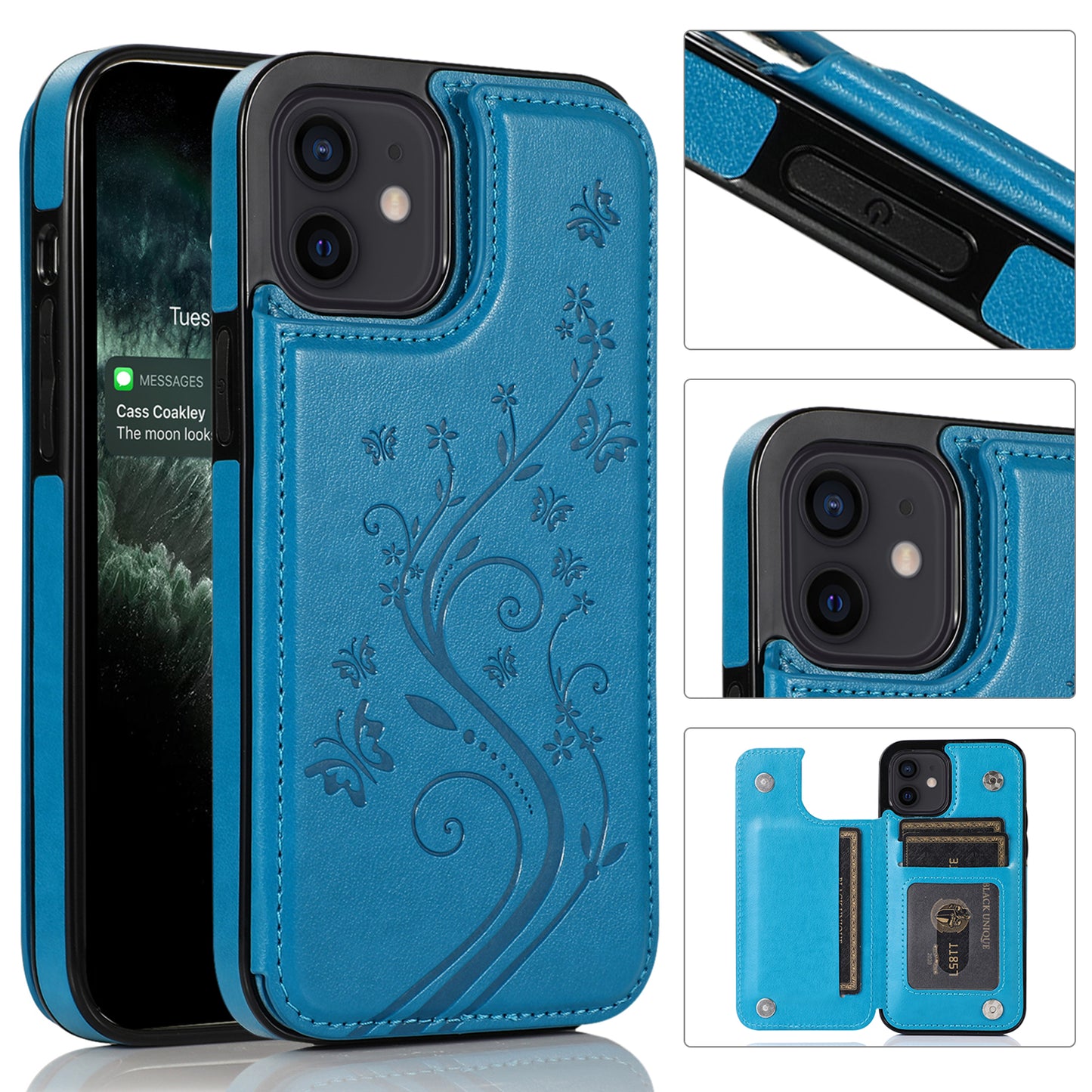 Apple iPhone 12 Pro Max Leather Cover Embossing Flower Slim Fold Card Holder Shockp Resistant