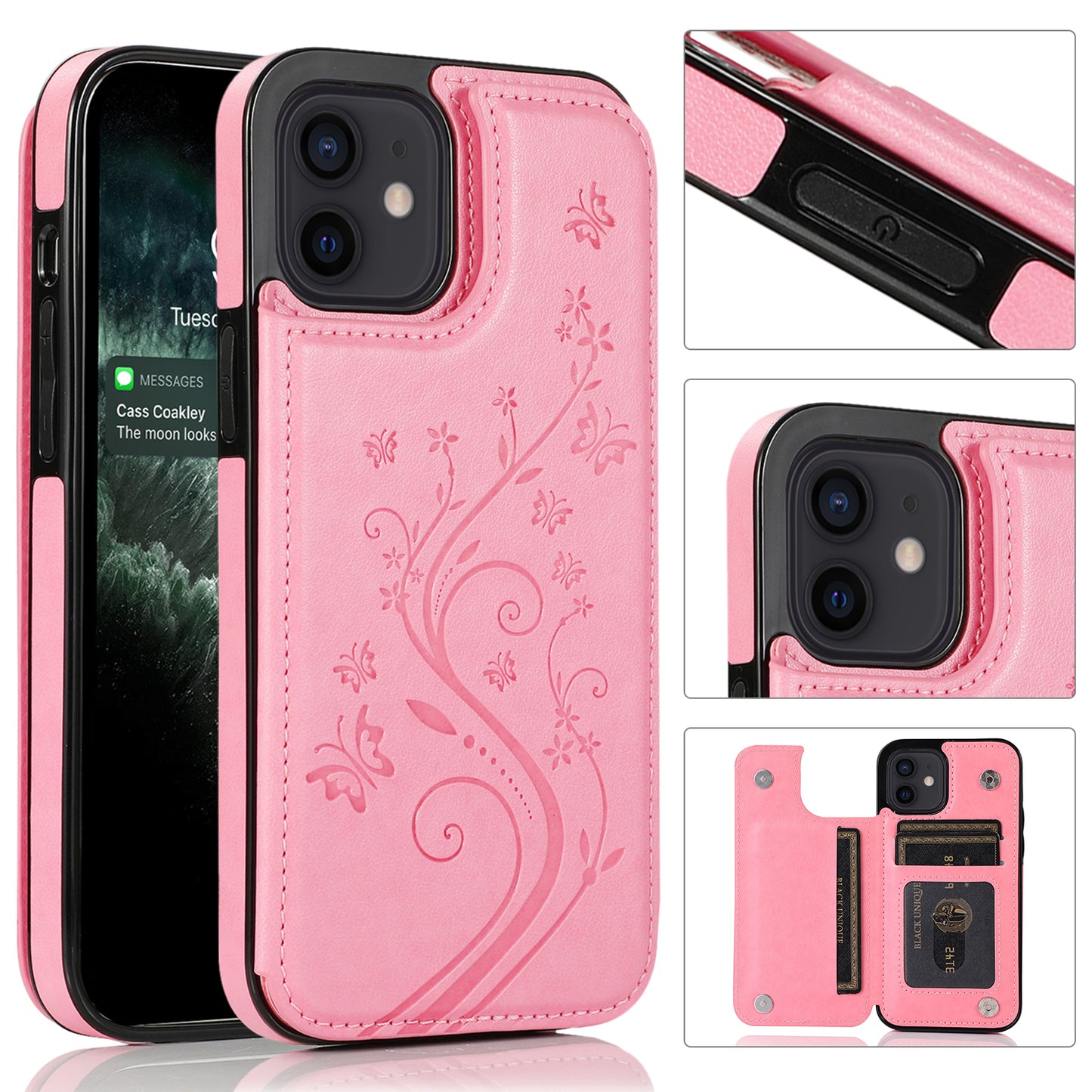 Apple iPhone 12 Pro Max Leather Cover Embossing Flower Slim Fold Card Holder Shockp Resistant