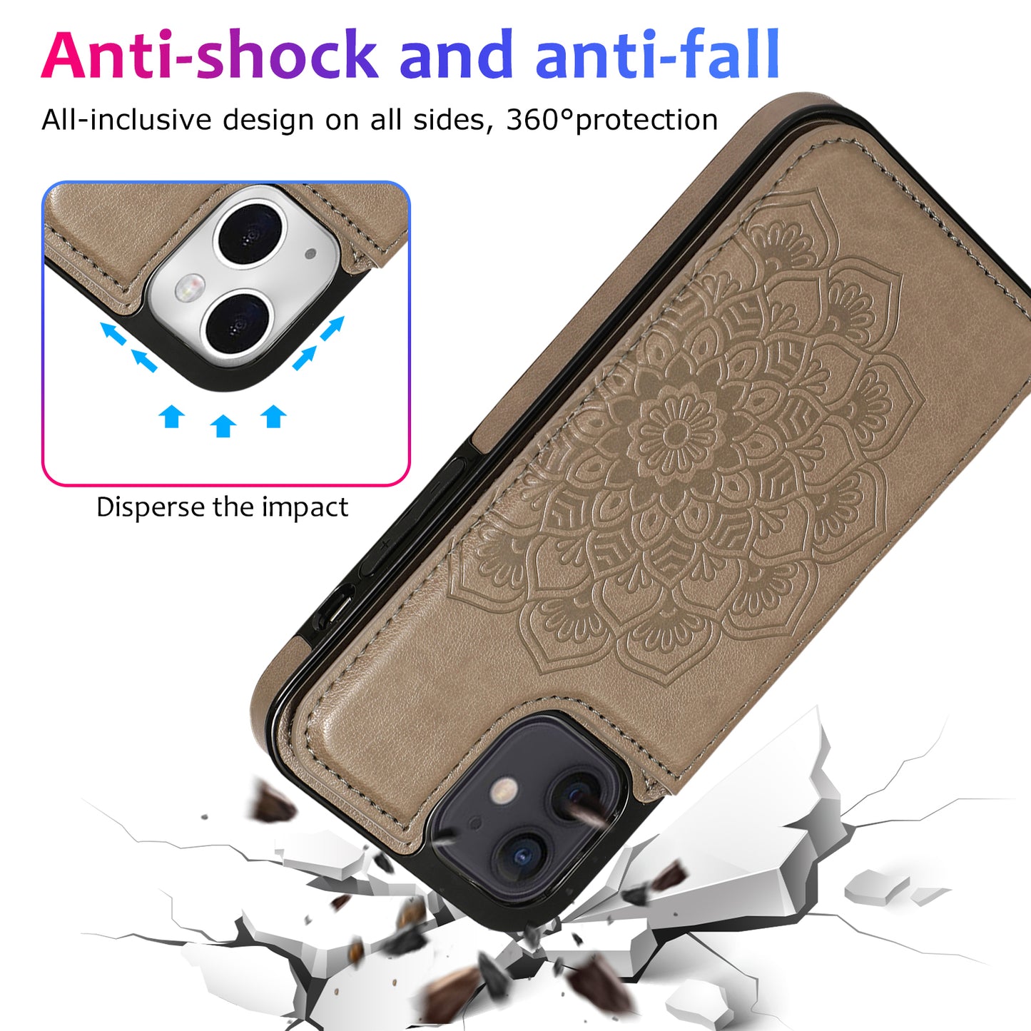 Apple iPhone 13 Mini Leather Cover Card Holder Embossing Datura Flower with Double Magnetic Button