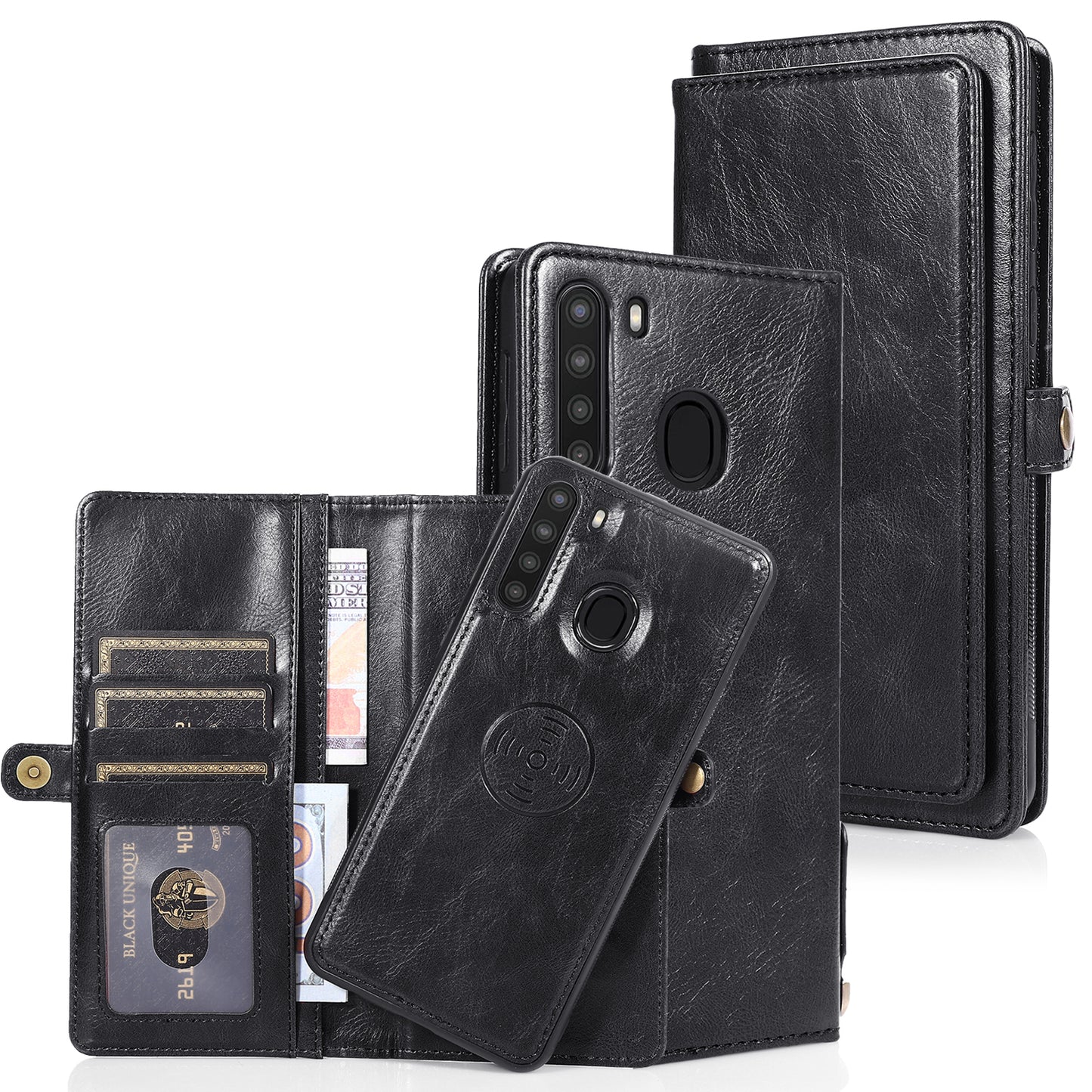 Samsung Galaxy A21 Leather Case Detachable Magnetic Multiple Card Slots Cash Pockets