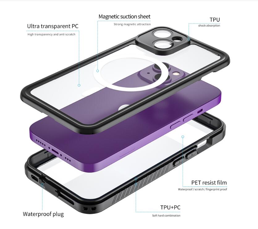 Apple iPhone 14 Plus Case Waterproof Magsafe Clear Bumper IP68 Certification Armor Combo