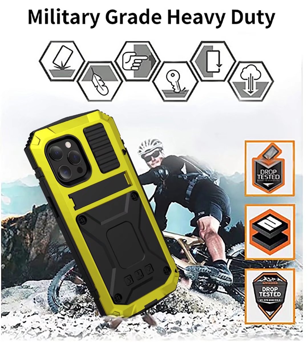 Apple iPhone 14 Pro Cover Metal Heavy Duty Stand Strap Outdoor Sports Full Protection
