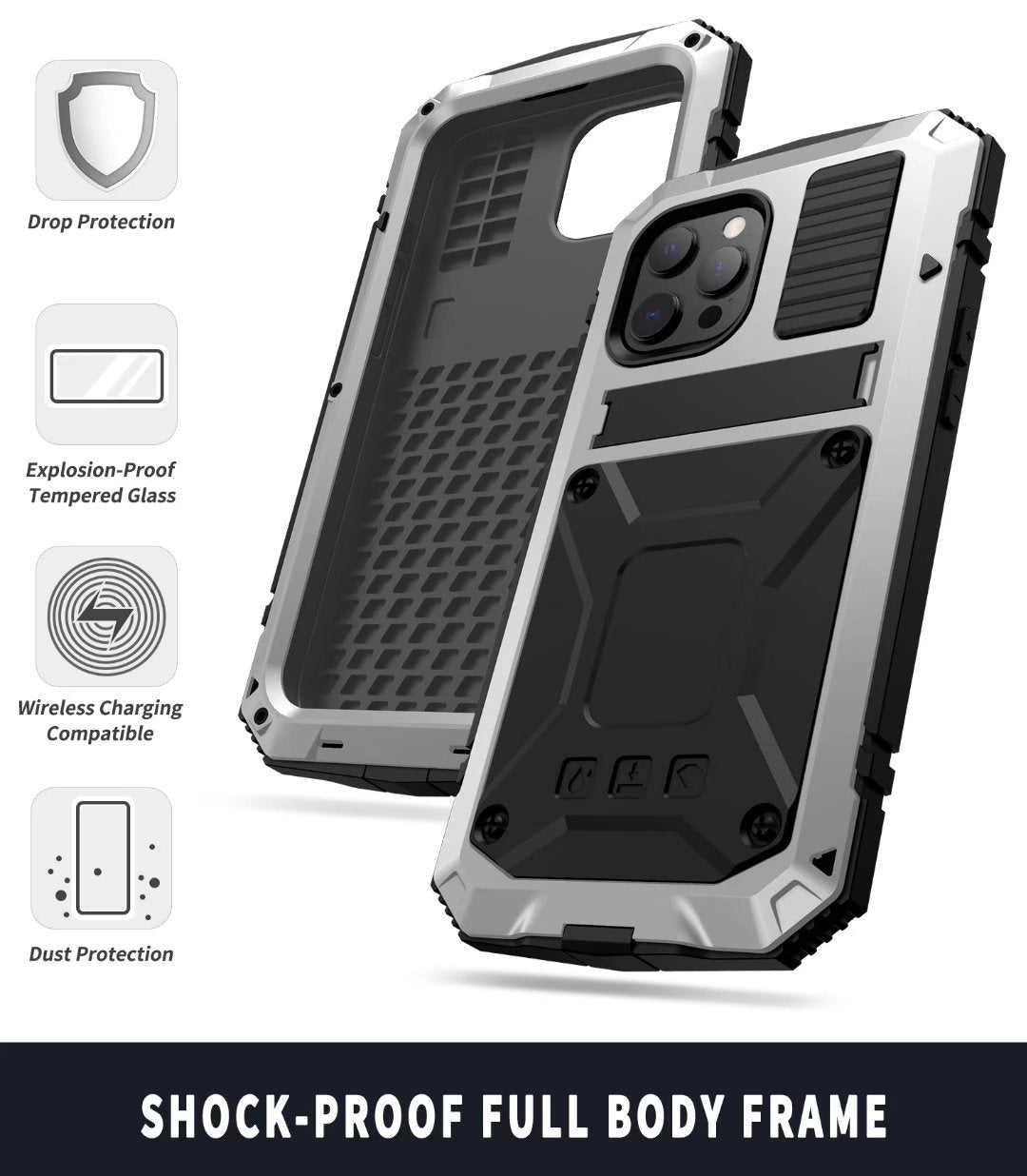 Apple iPhone 14 Pro Max Cover Metal Heavy Duty Stand Strap Outdoor Sports Full Protection