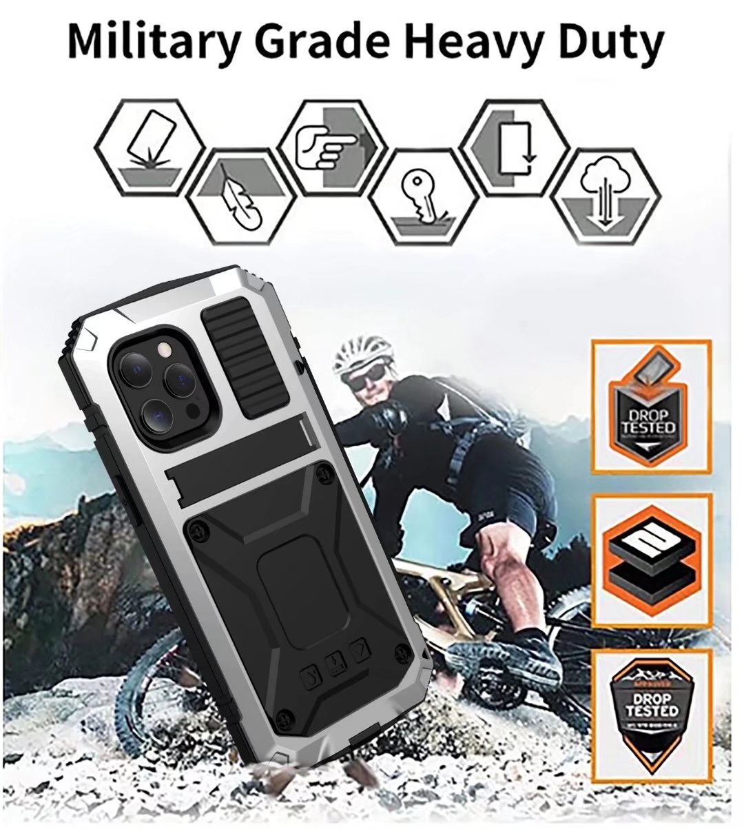 Apple iPhone 14 Pro Max Cover Metal Heavy Duty Stand Strap Outdoor Sports Full Protection