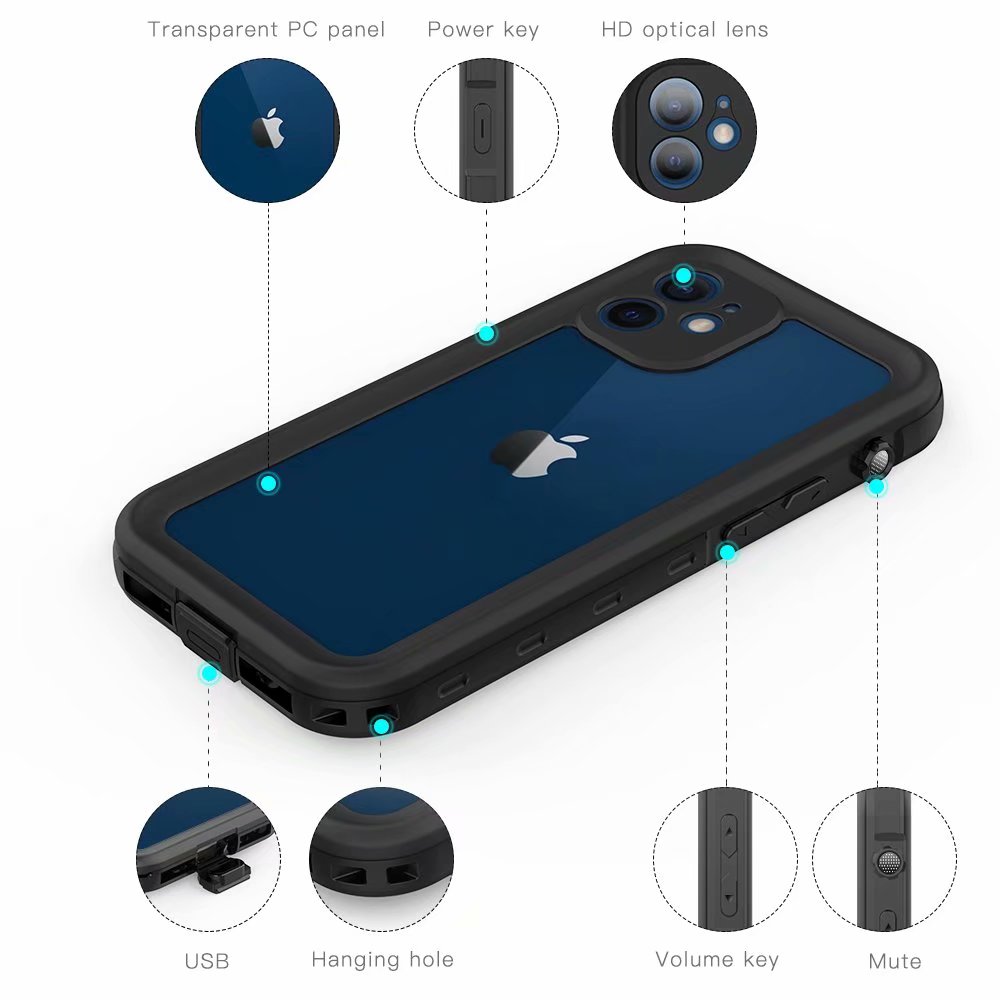 Apple iPhone 12 Mini Case Waterproof Armor Burst Underwater 6.6ft Clear Back
