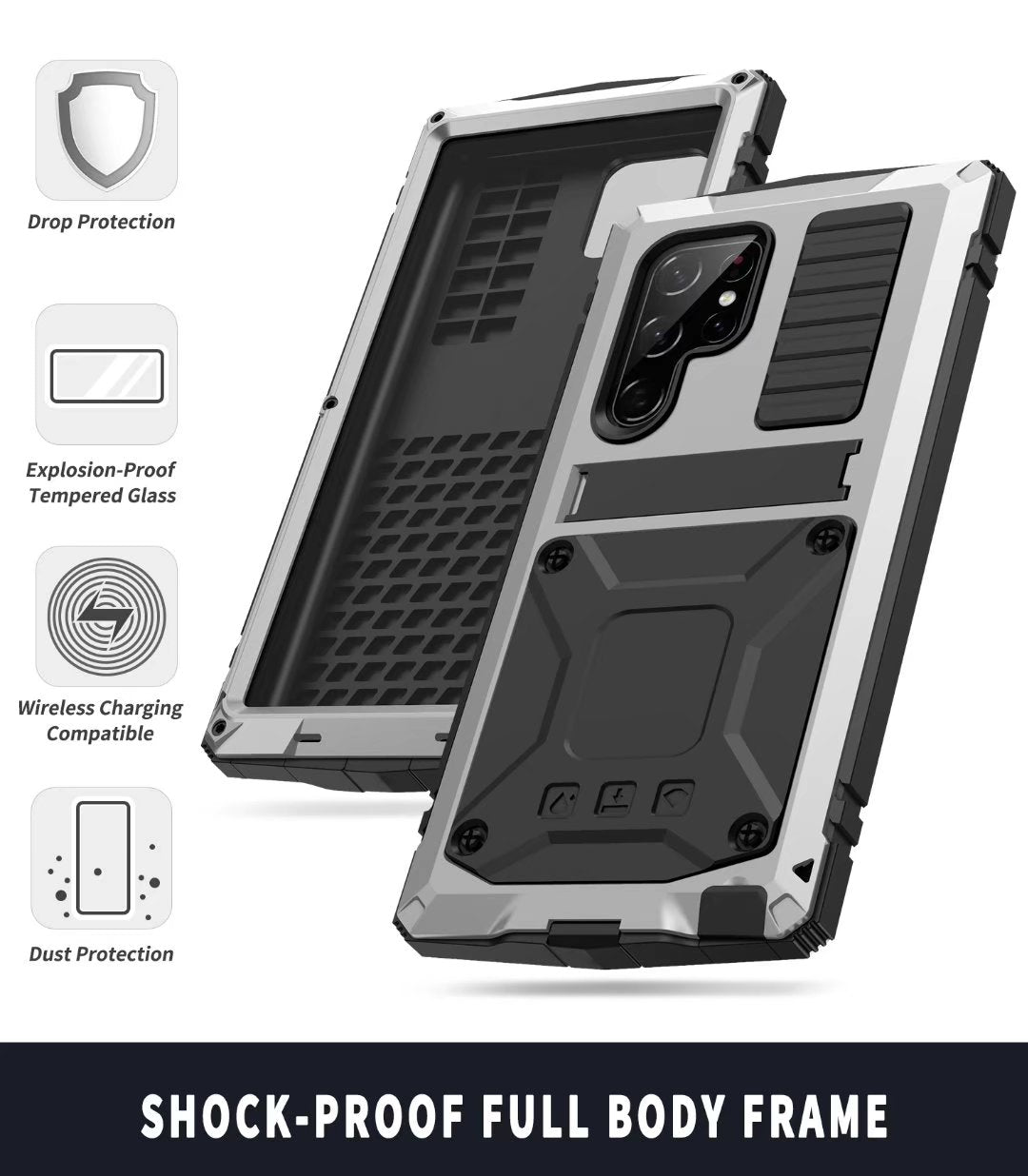 Samsung Galaxy S22 Ultra Cover Metal Heavy Duty Stand Strap Outdoor Sports Full Protection