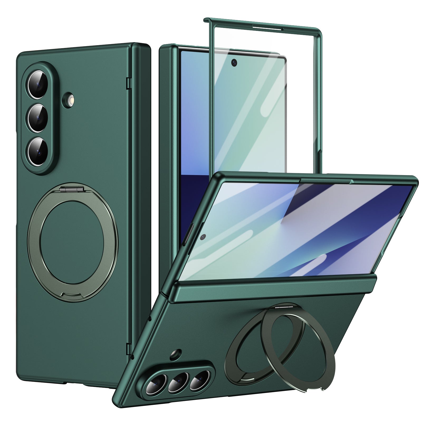 Ultramarinelife Matte Galaxy Z Fold8 Magnetic Ring Stand Case Anti-Fingerprint Green Color