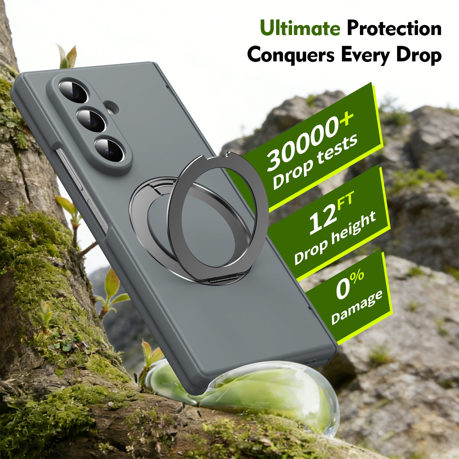 Ultramarinelife Matte Galaxy Z Fold8 Magnetic Ring Stand Case Anti-Fingerprint with Drop Tested