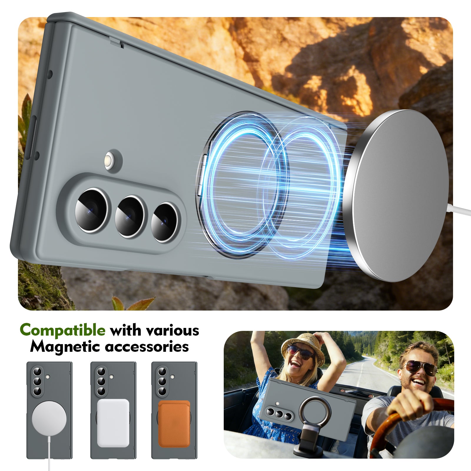 Ultramarinelife Matte Galaxy Z Fold8 Magnetic Ring Stand Case Anti-Fingerprint with Magsafe Charging