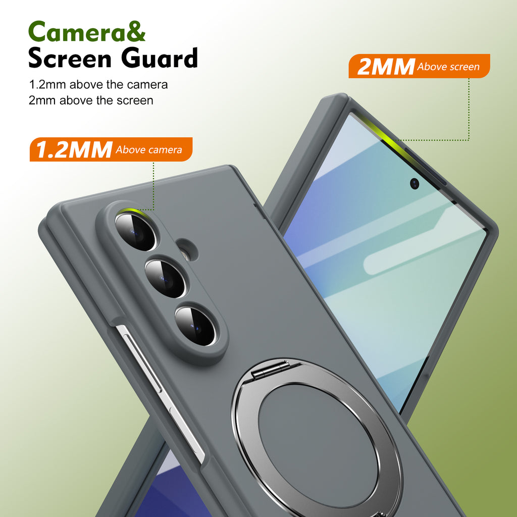 Ultramarinelife Matte Galaxy Z Fold8 Magnetic Ring Stand Case Anti-Fingerprint with Camera and Screen Guard