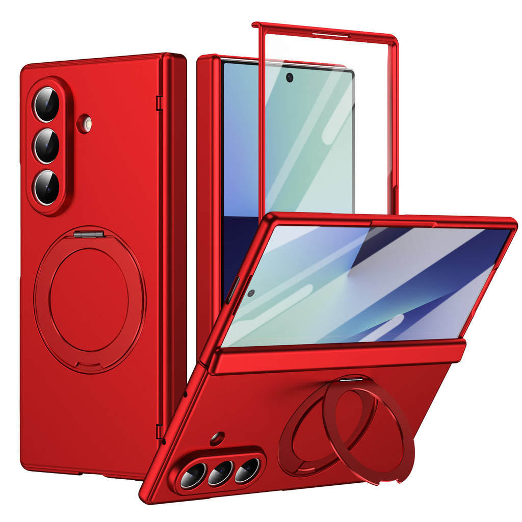 Ultramarinelife Matte Galaxy Z Fold8 Magnetic Ring Stand Case Anti-Fingerprint Red Color