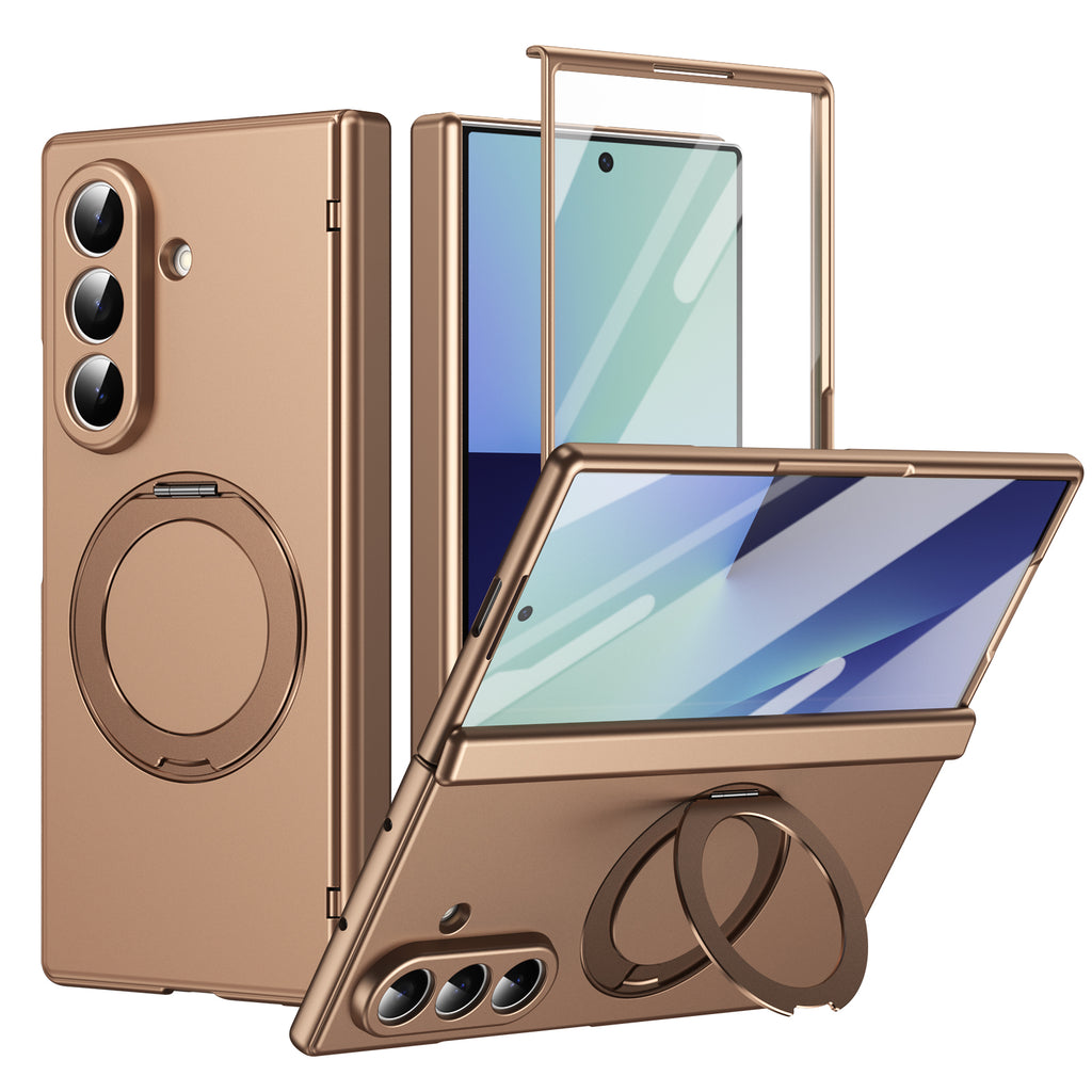 Ultramarinelife Matte Galaxy Z Fold8 Magnetic Ring Stand Case Anti-Fingerprint Gold Color