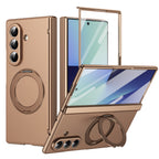 Ultramarinelife Matte Galaxy Z Fold8 Magnetic Ring Stand Case Anti-Fingerprint Gold Color