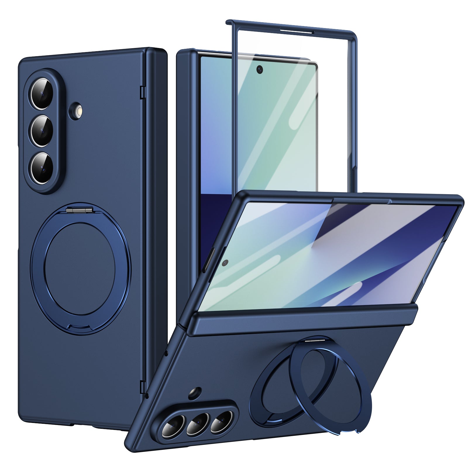 Ultramarinelife Matte Galaxy Z Fold8 Magnetic Ring Stand Case Anti-Fingerprint Blue Color