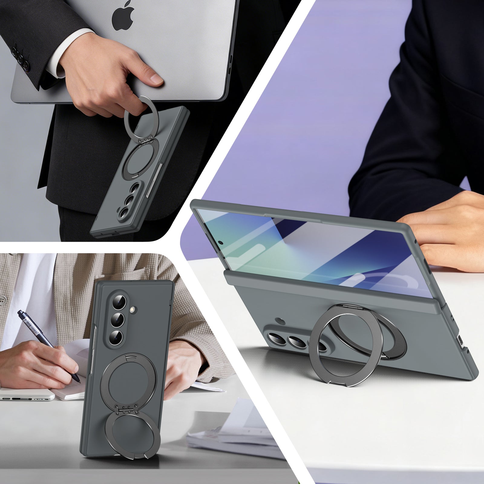 Ultramarinelife Matte Galaxy Z Fold8 Magnetic Ring Stand Case Anti-Fingerprint for Business Style