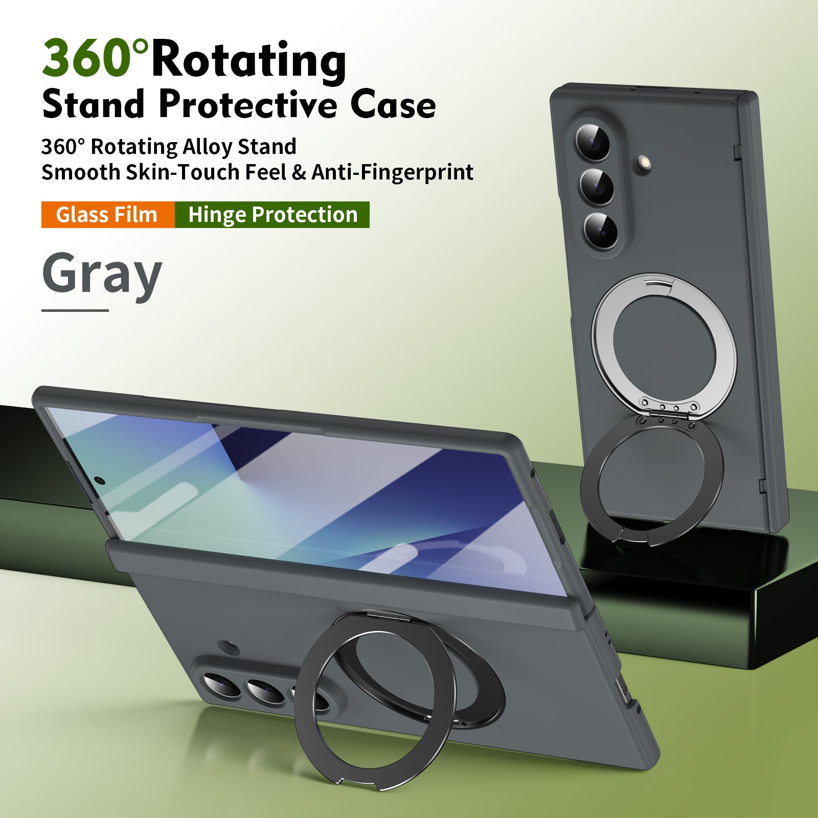 Ultramarinelife Matte Galaxy Z Fold8 Magnetic Ring Stand Case Anti-Fingerprint with Rotating Stand