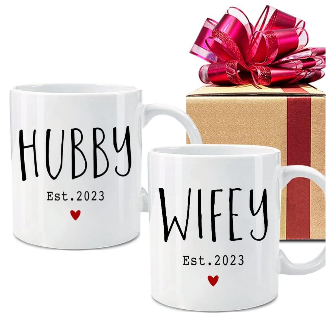 Hubby Wifey Est 2023 Coffee Mugs Wedding Gift Cups