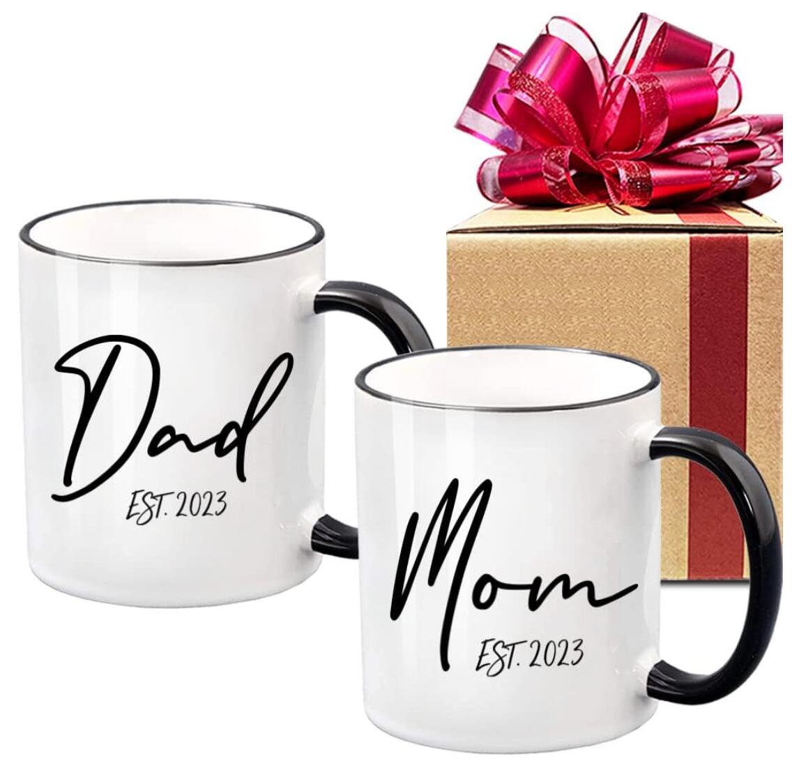 Dad & Mom Est 2023 Coffee Mugs Parents Unique Cups