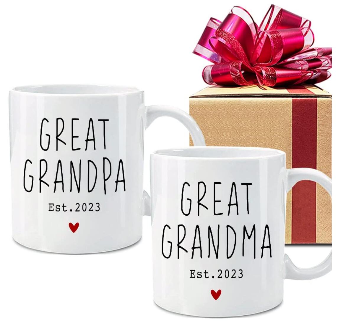 Great Grandpa Grandma Est 2023 Coffee Mugs Unique Gifts Cups