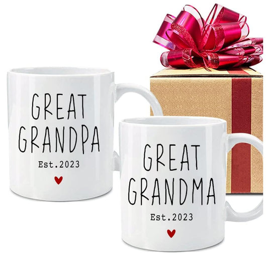 Great Grandpa Grandma Est 2023 Coffee Mugs Unique Gifts Cups